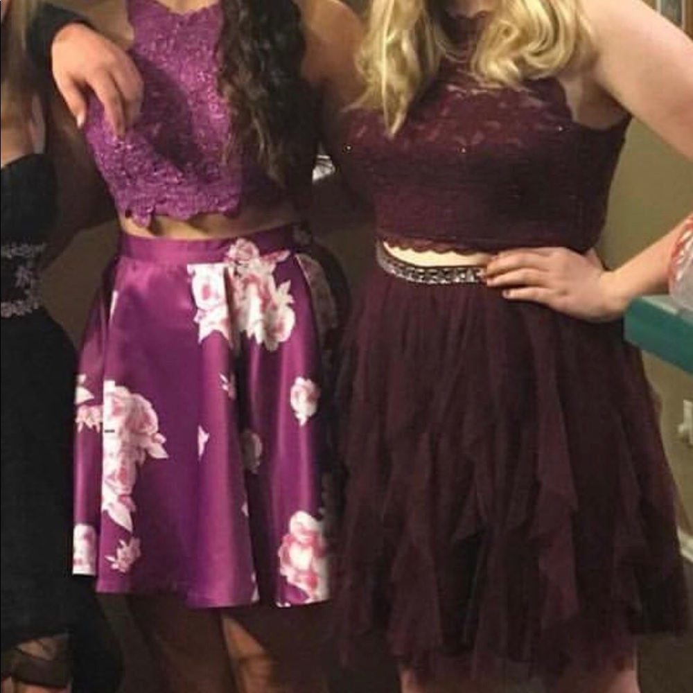 2-piece Narianna skirt and lace appliqué top.